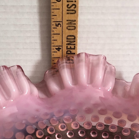 Vtg Fenton Cranberry Ruffled Hobnail Glass Bowl - Picture 7 of 15